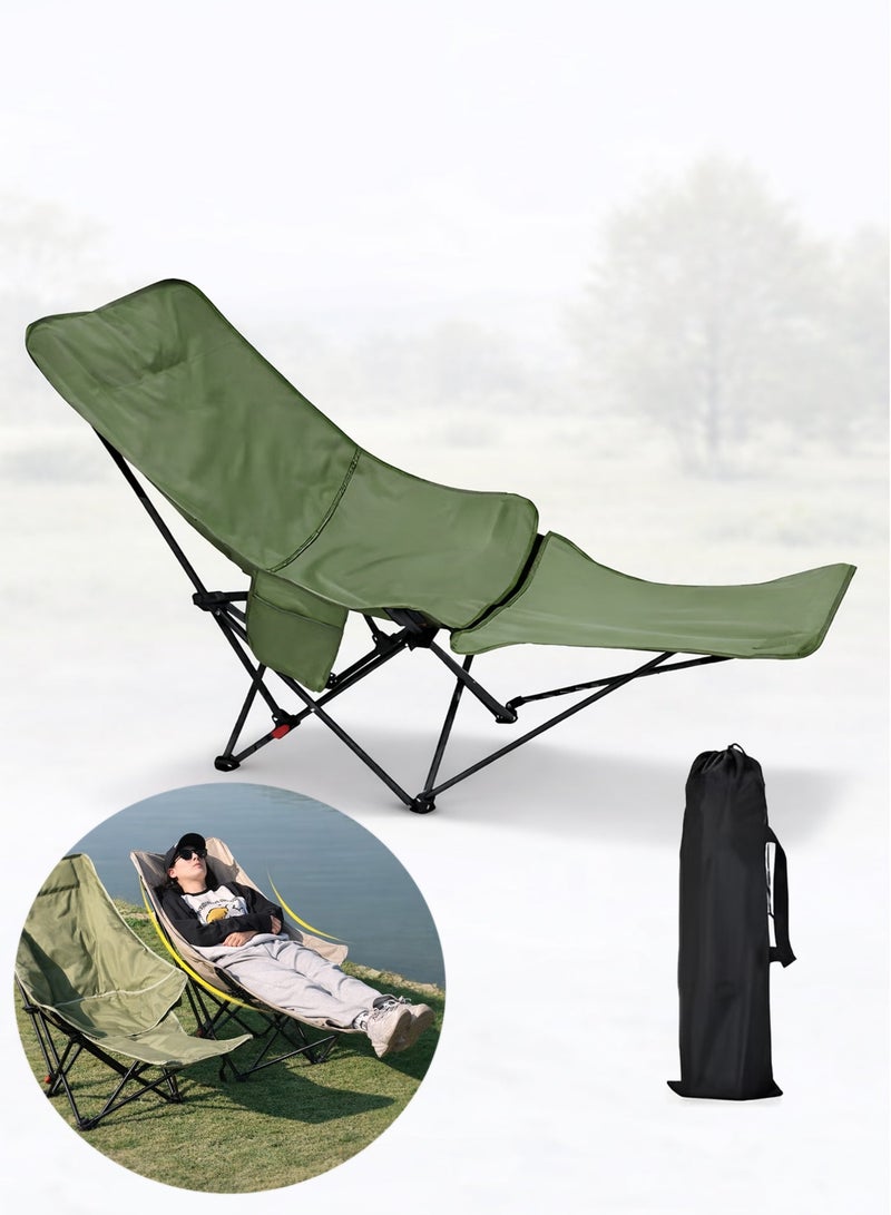 DBLEW Folding Camping Chair with Removable Footrest & Adjustable Backrest for Adults 65 × 110 × 97 cm – D114578 Portable Reclining Outdoor Lounge Chair with Carry Bag, Side Pocket – Lightweight Steel Frame Chair for Camping, Beach, Fishing, Hiking, Travel – Multicolour - Image 1